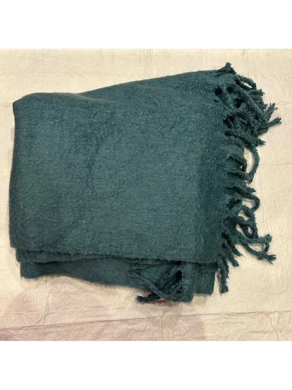 Pottery Barn Throw Blanket with Fringe Teal Very Soft Cosy 50x70” Acrylic